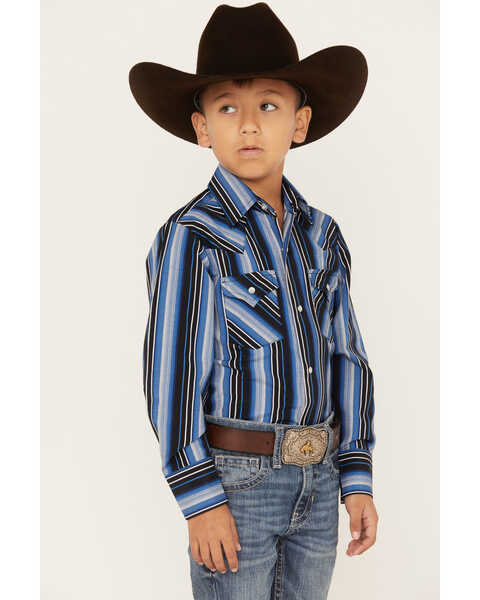 Image #2 - Ely Walker Boys' Striped Long Sleeve Pearl Snap Western Shirt, Blue, hi-res