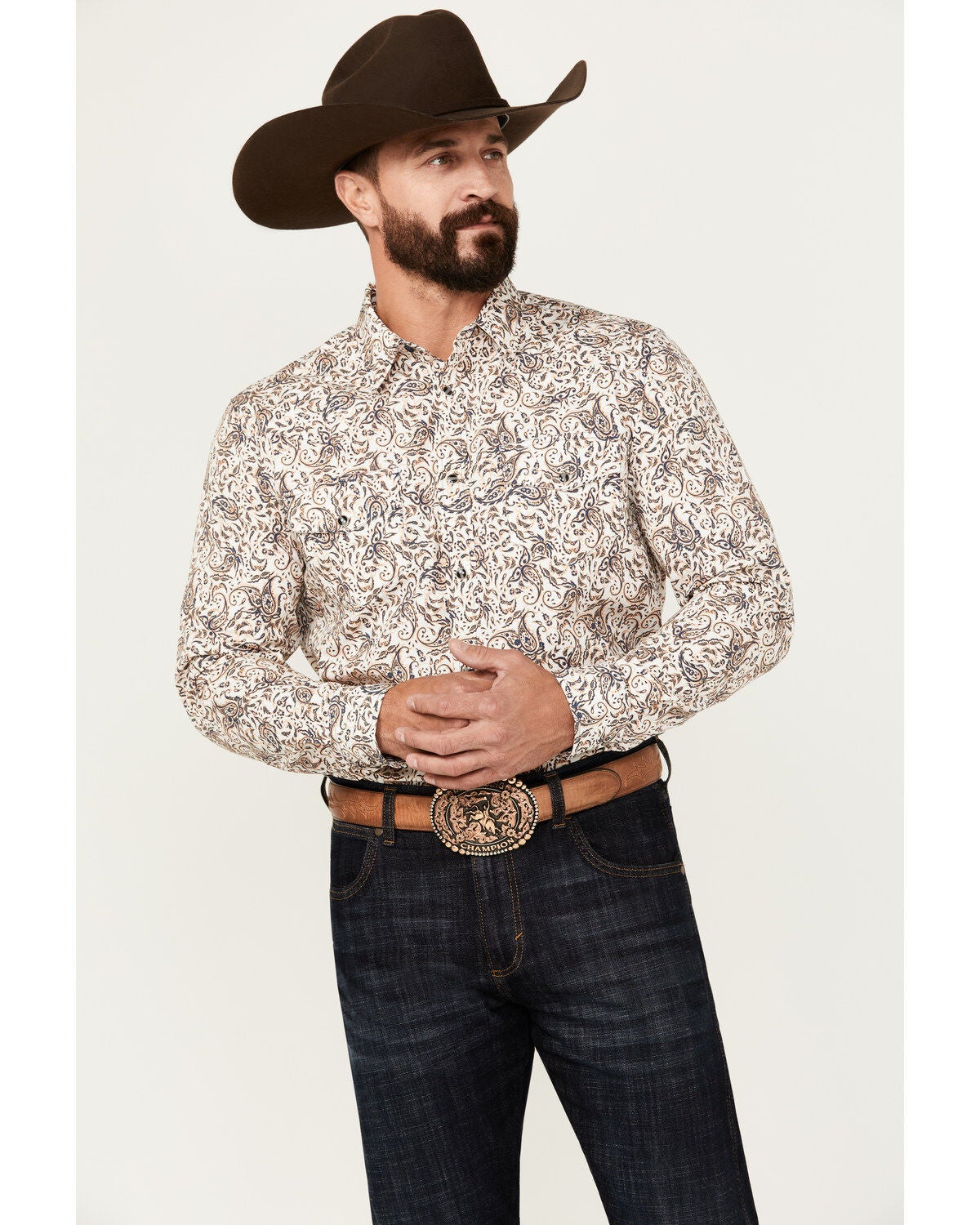 Gibson Trading Co Men's Punk Paisley Print Long Sleeve Snap Western Shirt, White, hi-res