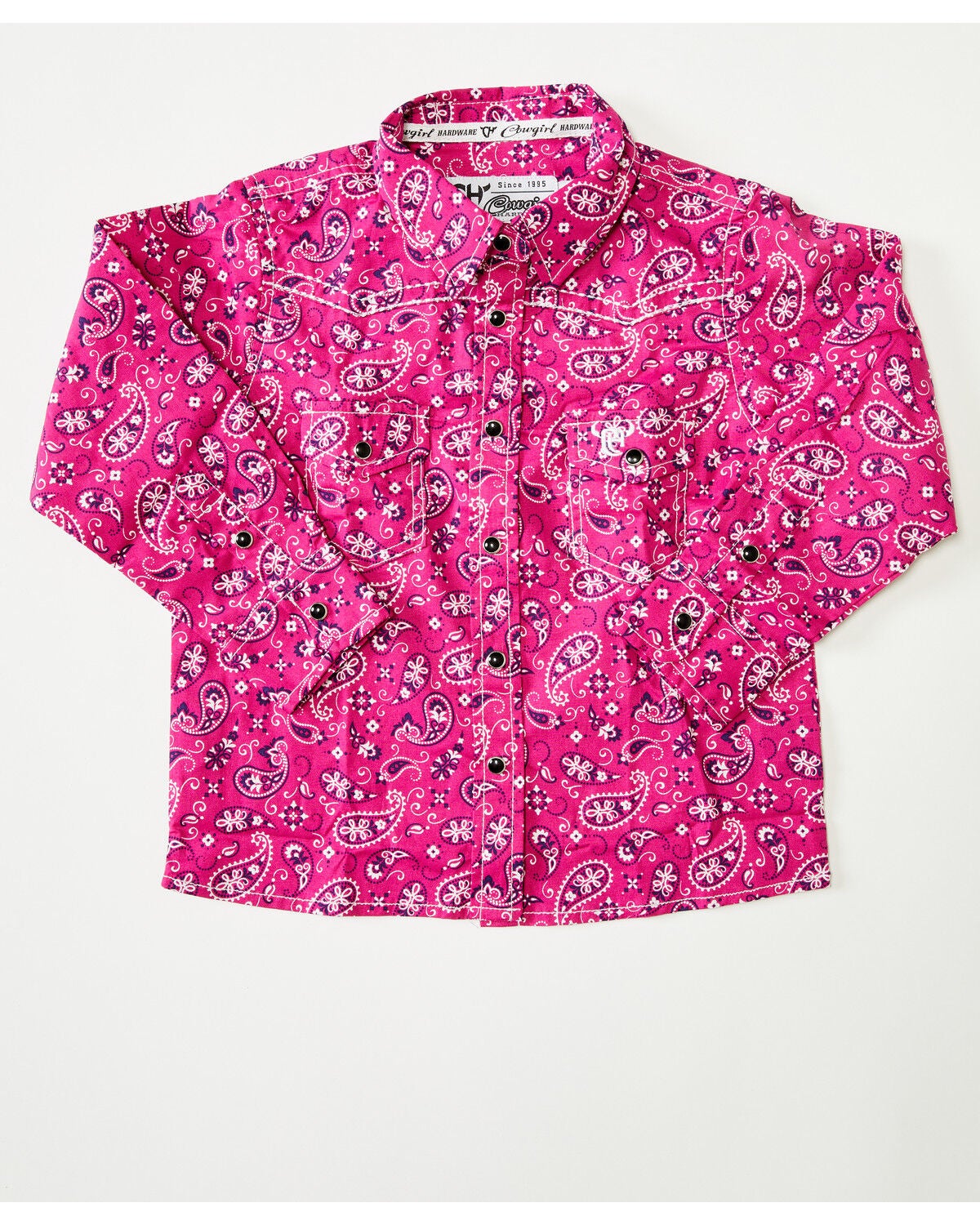 Cowgirl Hardware Toddler Girls' Bandana Print Long Sleeve Snap Stretch Western Shirt, Pink, hi-res