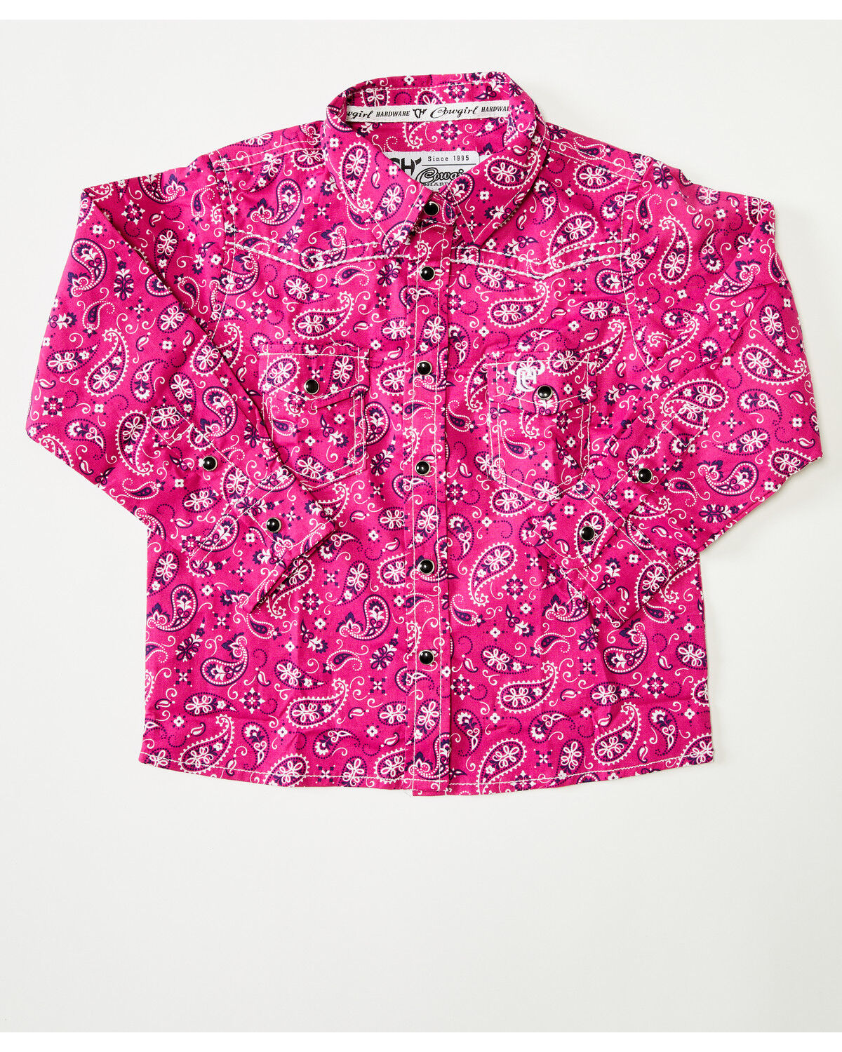 Image #1 - Cowgirl Hardware Toddler Girls' Bandana Print Long Sleeve Snap Stretch Western Shirt, Pink, hi-res
