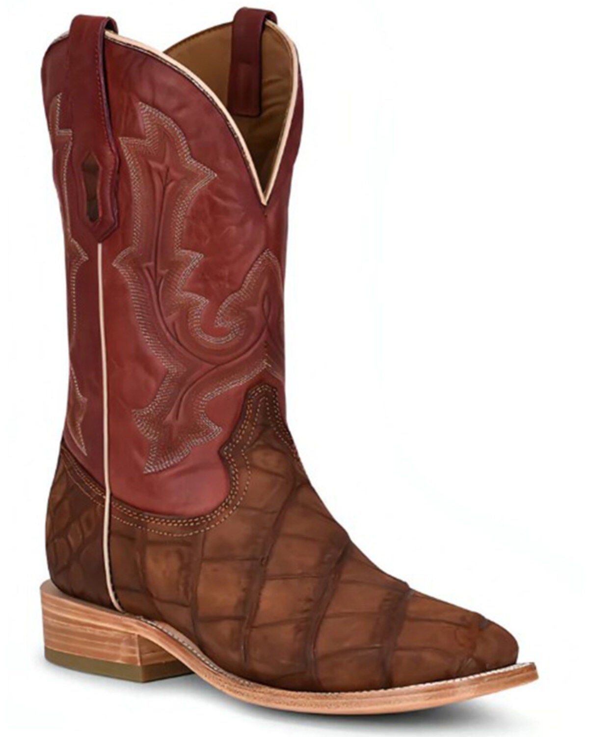 Corral Men's Exotic Alligator Embroidered Western Boots - Broad Square Toe, Red, hi-res