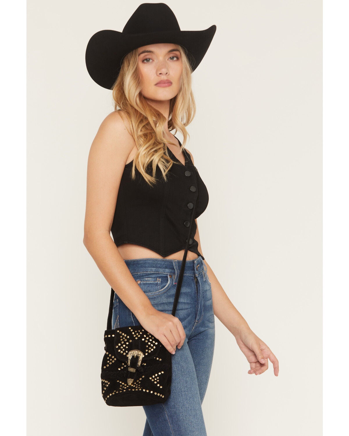 Avondayle Women's Studded Mini Bucket Bag, Black, hi-res