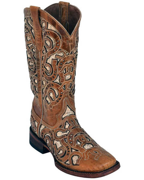 Image #1 - Ferrini Women's Horseshoe Antique Western Boots - Broad Square Toe, , hi-res