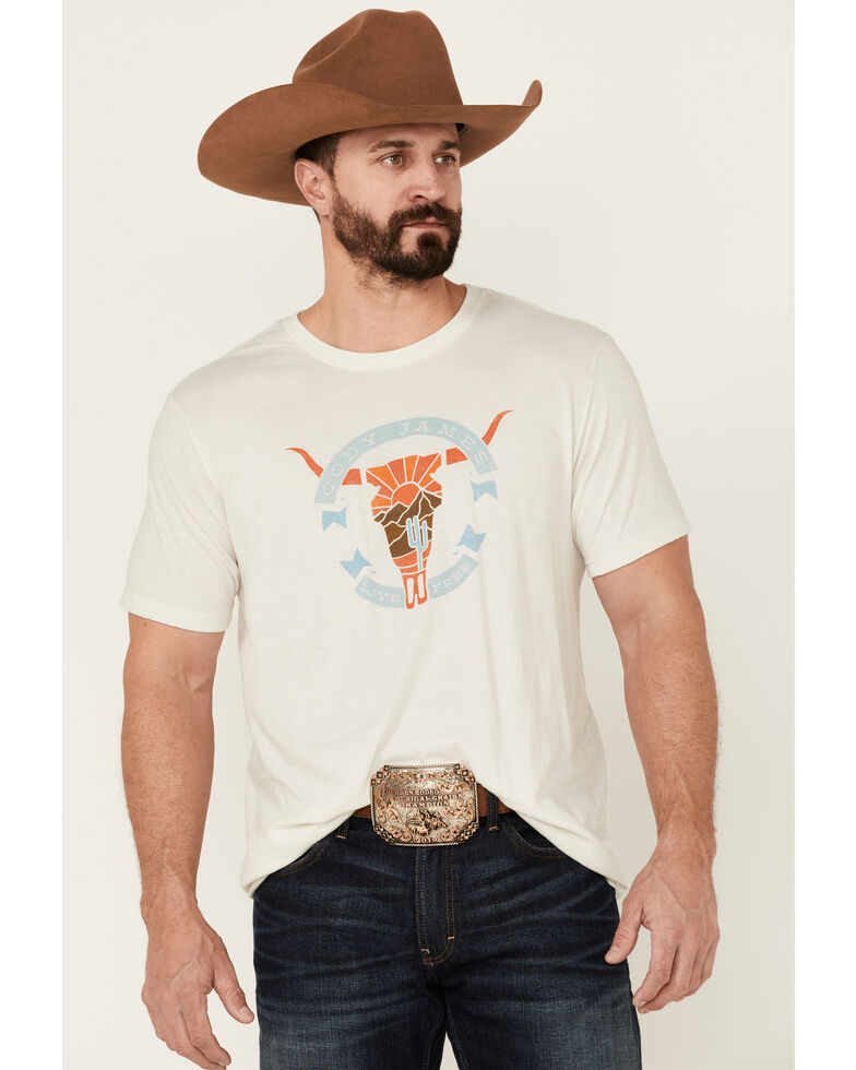 Cody James Men's Lonesome Sundown Steerhead Graphic Short Sleeve T-Shirt , Cream, hi-res