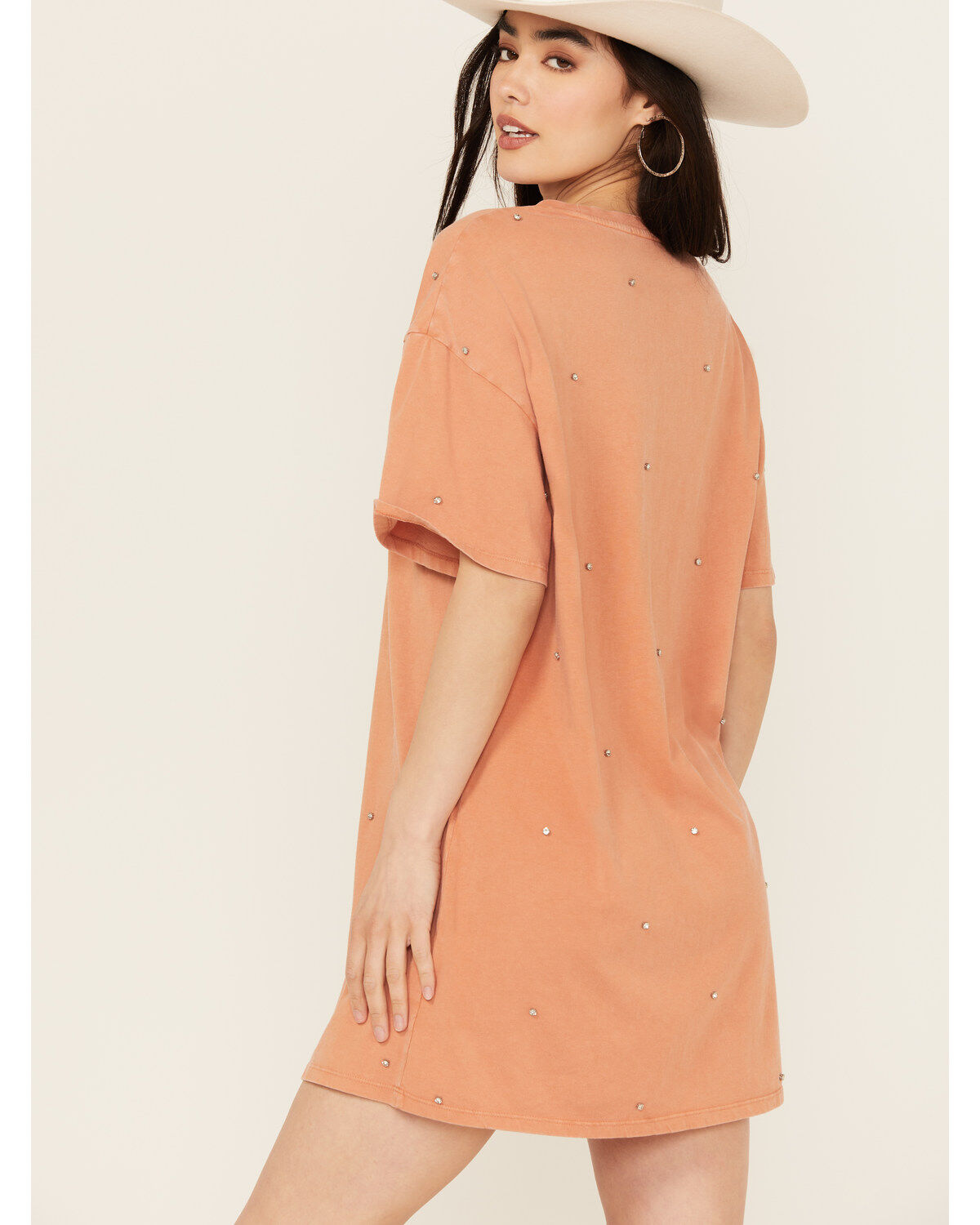 Image #4 - Rock & Roll Denim Women's Rhinestone Short Sleeve T-Shirt Mini Dress, Orange, hi-res
