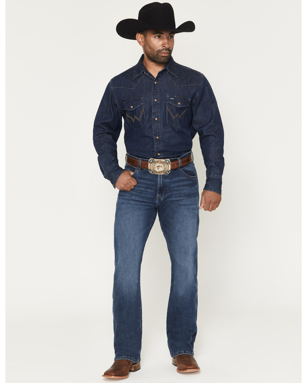 Image #1 - Wrangler Retro Men' Dark Wash Relaxed Bootcut Stretch Denim Jeans, Dark Wash, hi-res