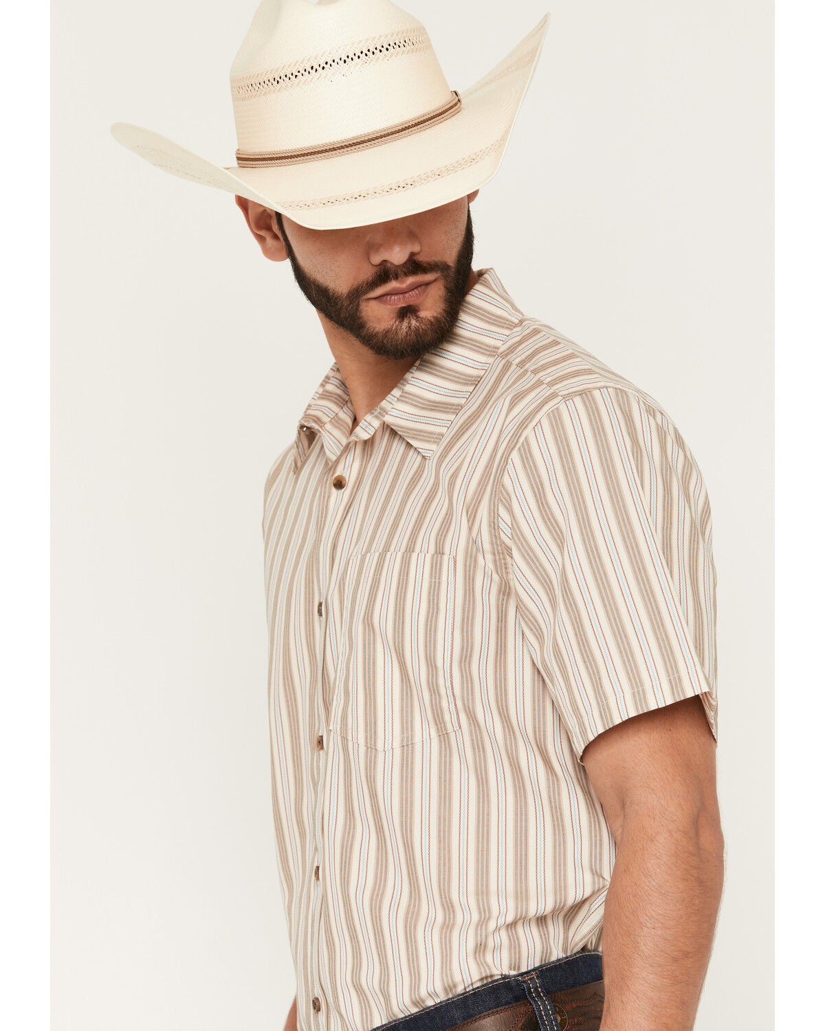 Image #2 - Gibson Trading Co Men's Canyon Striped Short Sleeve Button-Down Western Shirt, Tan, hi-res