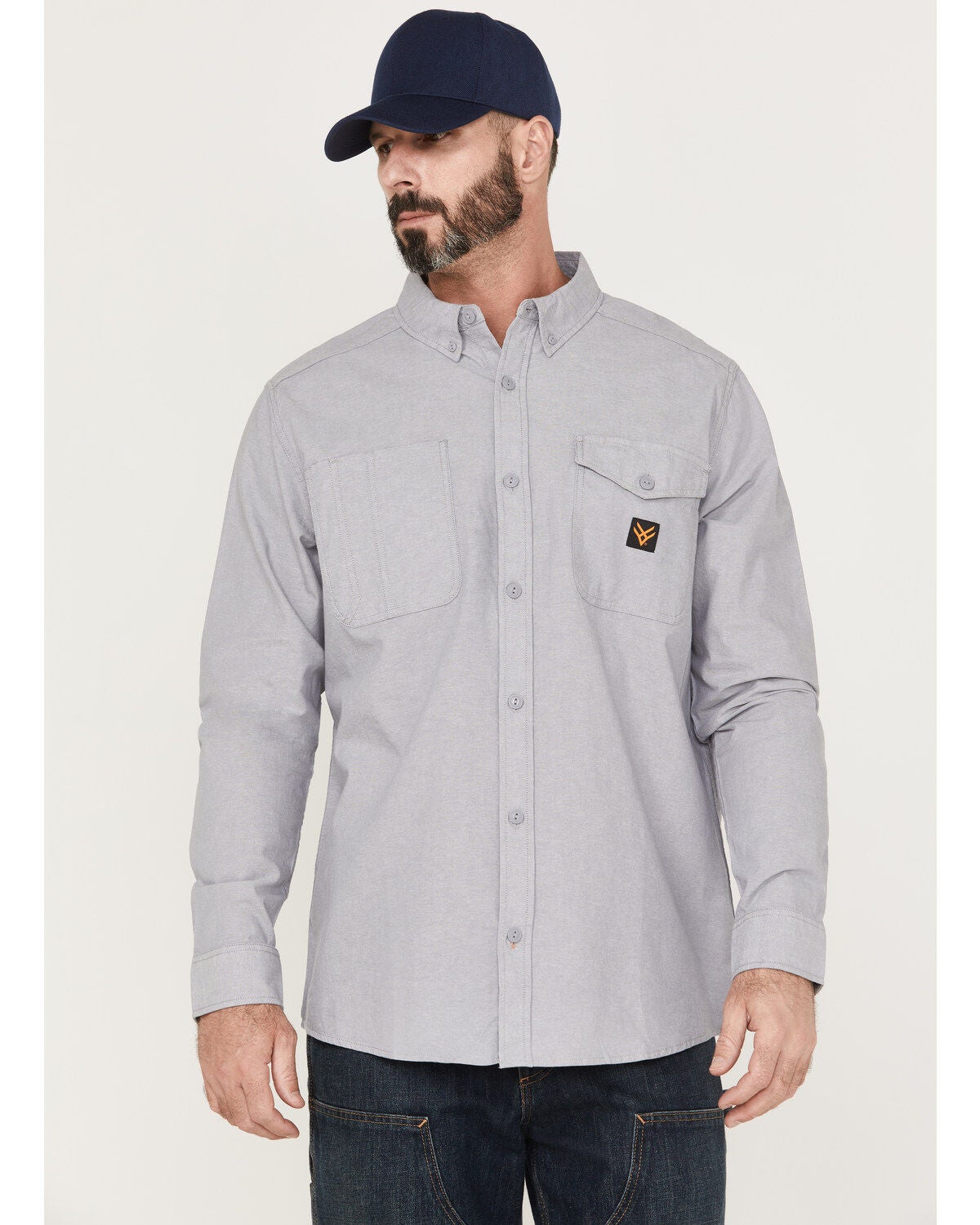 Hawx Men's Chambray Sun Protection Solid Long Sleeve Button-Down Western Shirt - Big, Grey, hi-res
