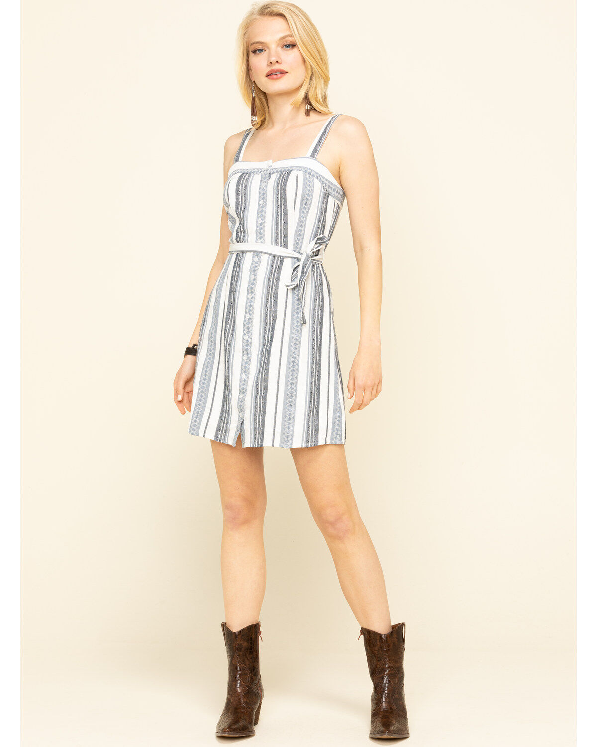 Image #6 - Others Follow Women's Stripe Button Front Clark Mini Dress, Blue, hi-res