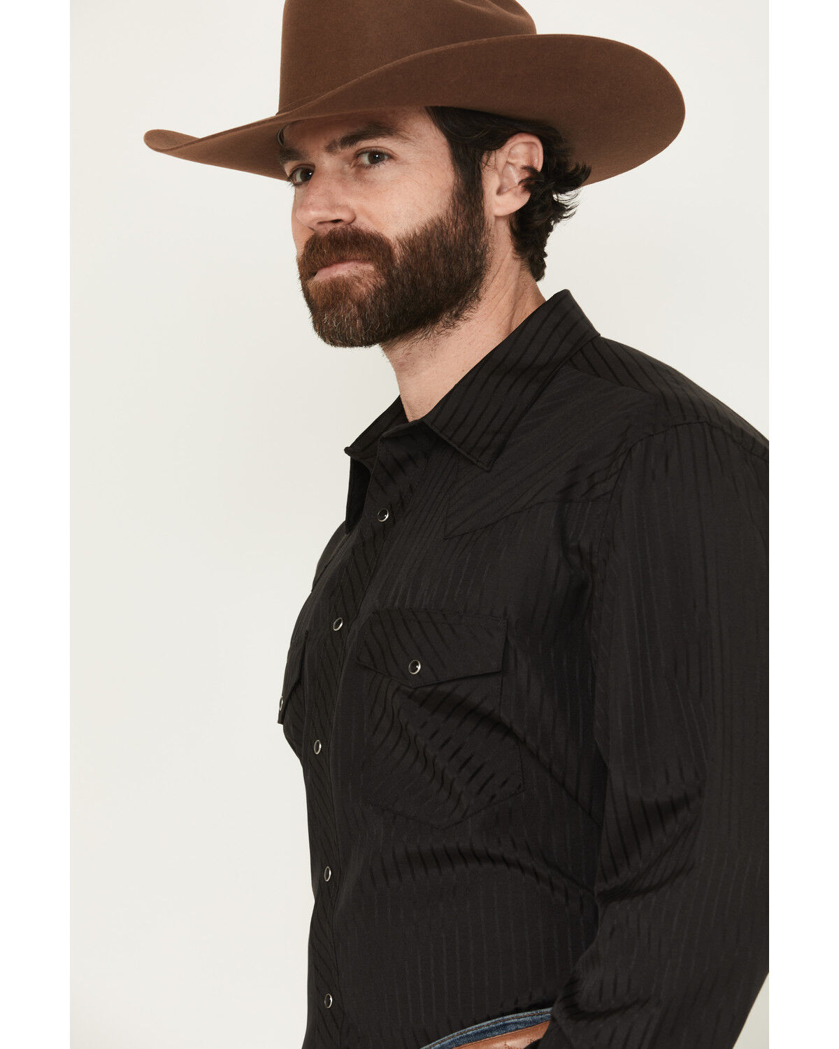 Image #2 - Wrangler Men's Tonal Long Sleeve Snap Western Shirt, Black, hi-res