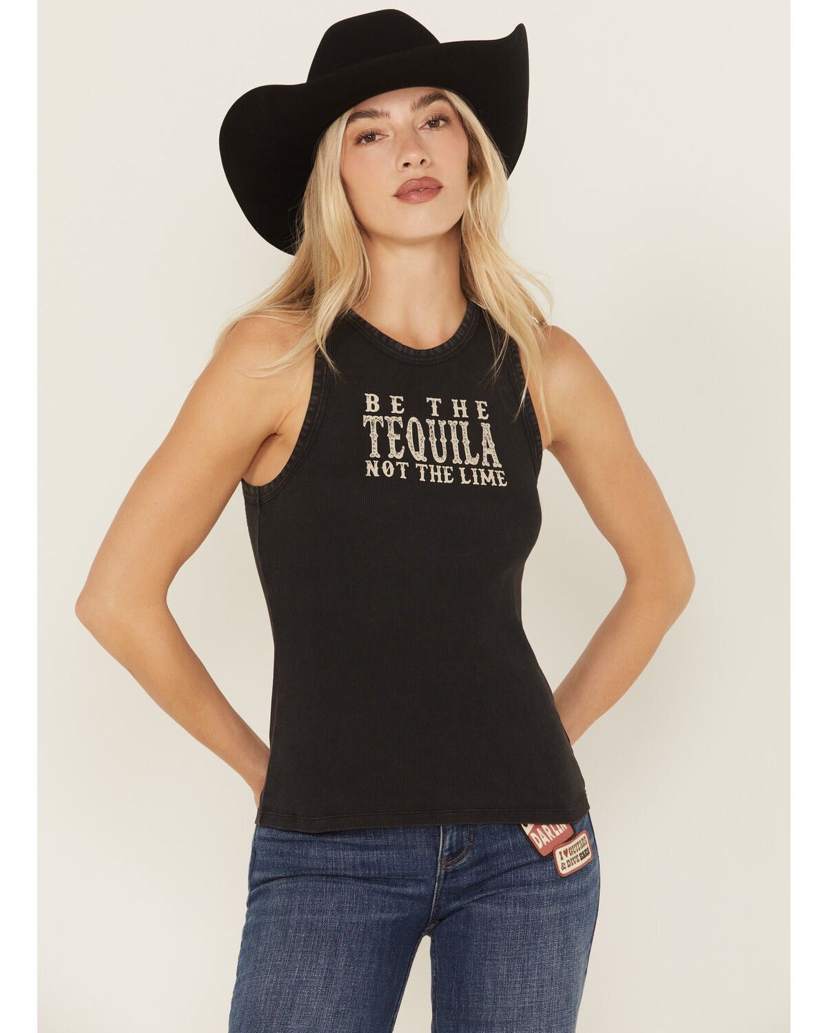 Idyllwind Women's Embellished Sleeveless Ribbed Graphic Tank Top, Black, hi-res