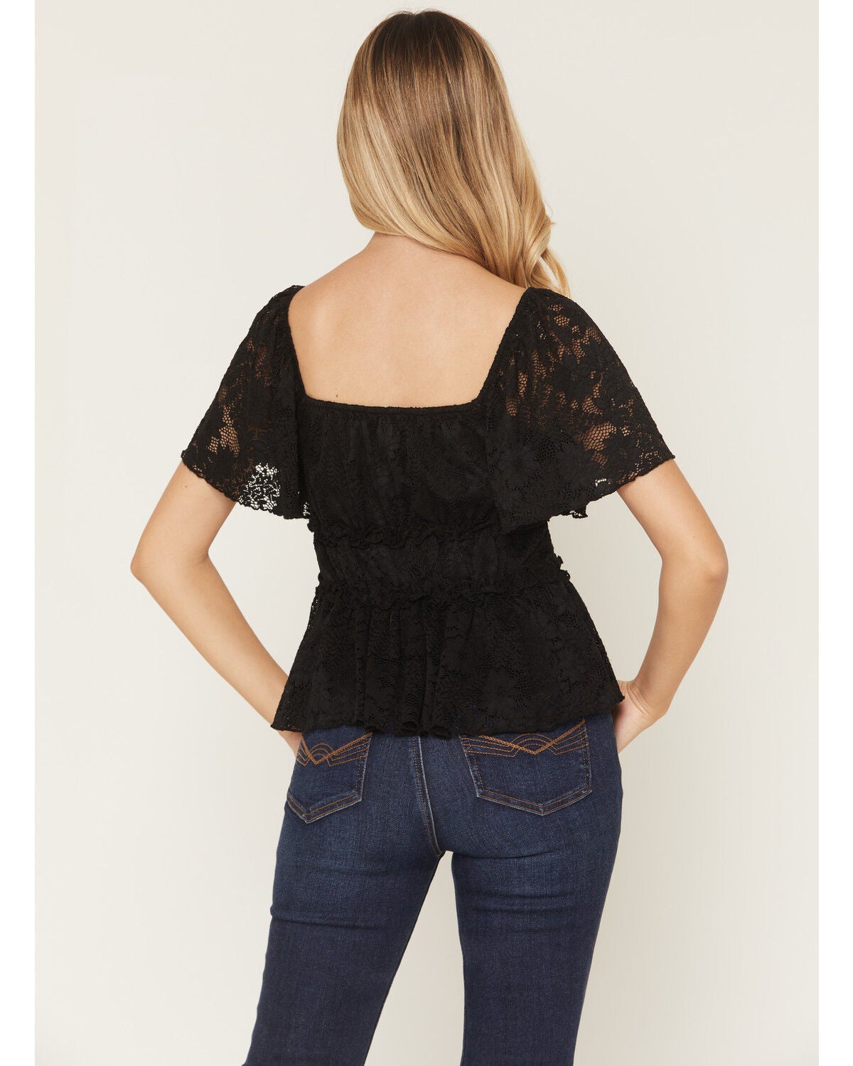 Image #4 - Originality Women's Flutter Sleeve Ruffle Peplum Top, Black, hi-res
