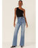 Flying Tomato Women's Light Wash High Rise Double Buckle Seam Front Stretch Bootcut Denim Jeans , Light Wash, hi-res