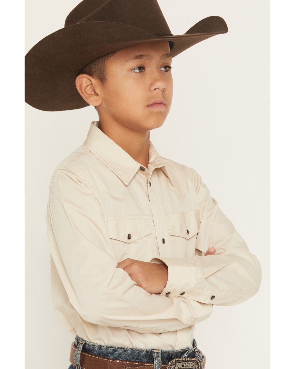 Gibson Trading Co Boys' Solid Basic Long Sleeve Pearl Snap Western Shirt