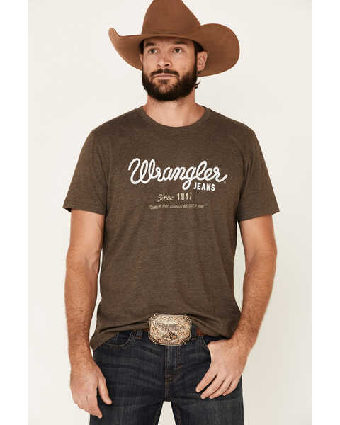 Wrangler Men's Brown Cursive Logo Graphic T-Shirt , Brown, hi-res