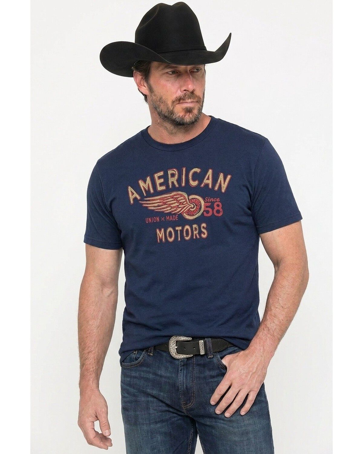 Image #1 - Americana Men's American Motors Short Sleeve Graphic T-Shirt, Navy, hi-res
