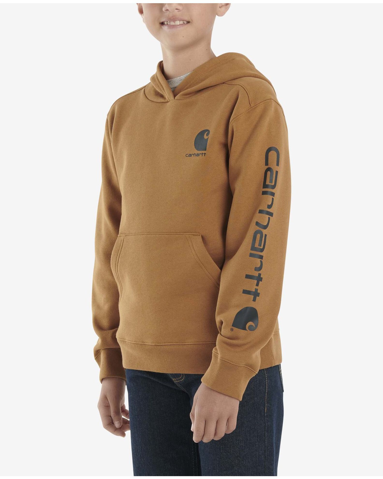 Image #2 - Carhartt Boys' Logo Graphic Hooded Sweatshirt, Brown, hi-res