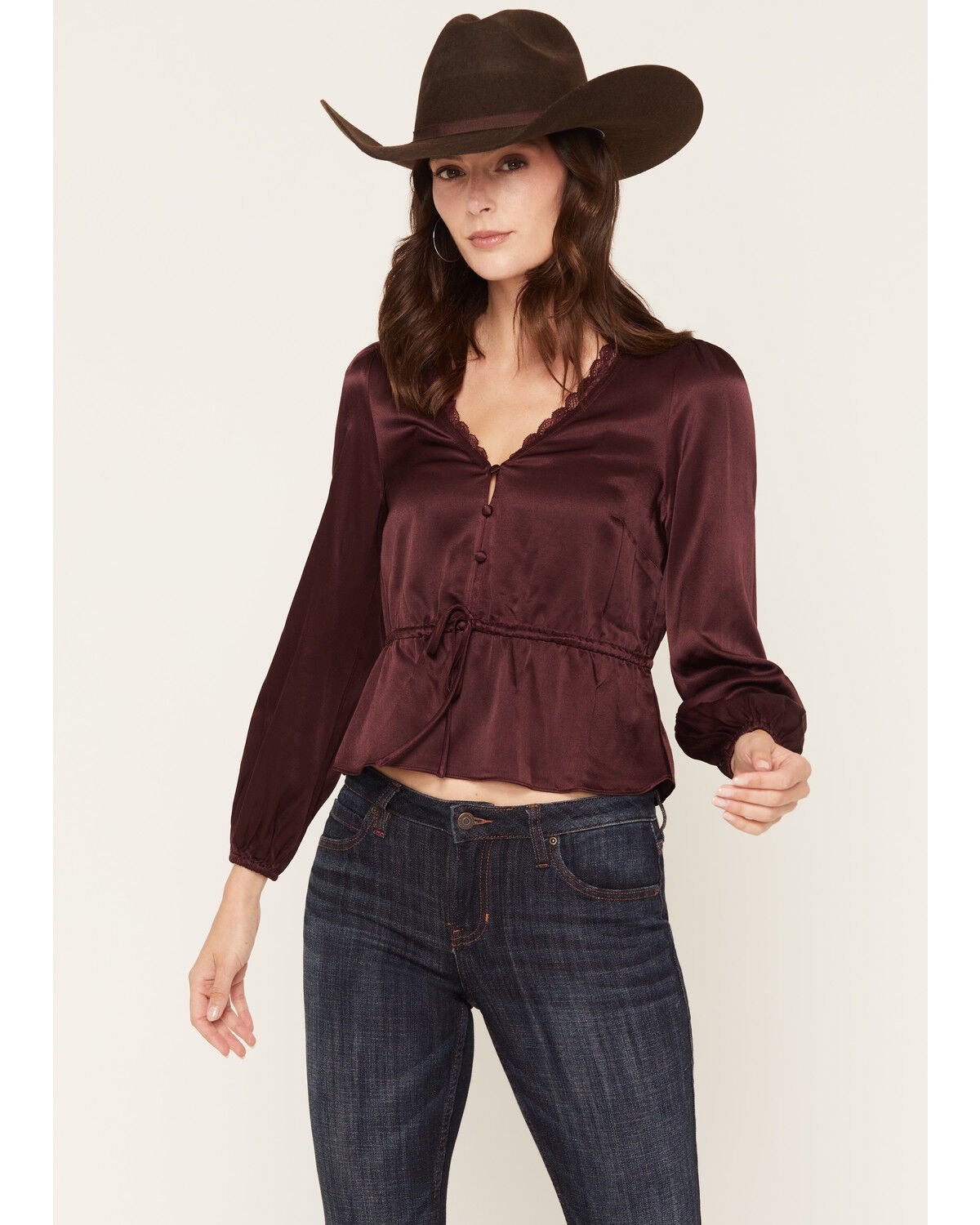 Idyllwind Women's Berwick Tie-Front Blouse, Wine, hi-res