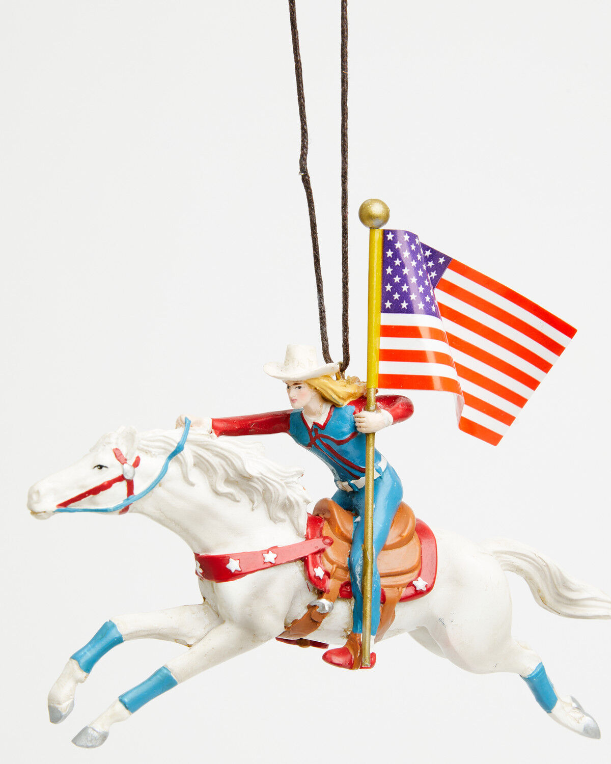 Image #1 - Kurt Adler Cowgirl Riding White Horse Patriotic Ornament, Multi, hi-res