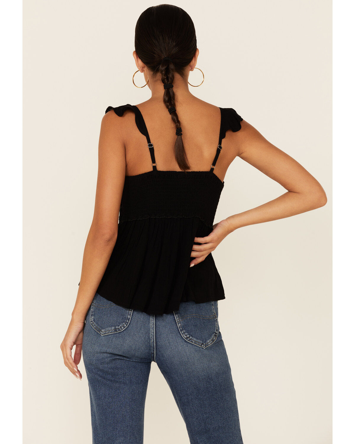 Image #4 - Shyanne Women's Black Embroidered Flutter Sleeve Tank Top , , hi-res