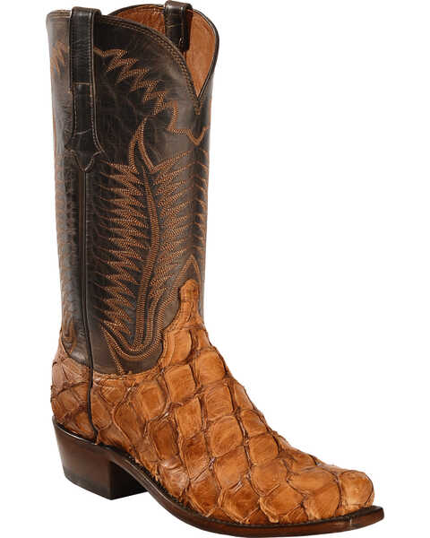 Image #1 - Lucchese Handmade Cognac Murphy Pirarucu Cowboy Boots - Snip Toe , , hi-res