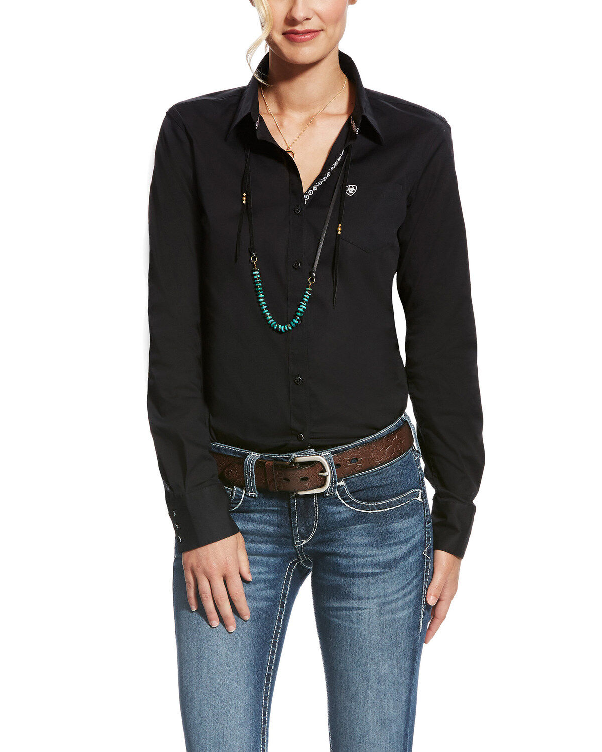 Image #1 - Ariat Women's Kirby Stretch Button Down Long Sleeve Shirt, Black, hi-res