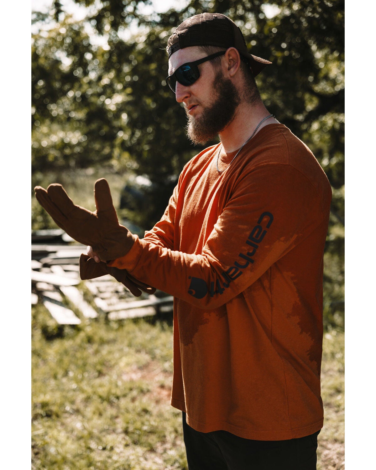 Carhartt Men's Loose Fit Heavyweight Long Sleeve Graphic Work T-Shirt, Heather Orange, hi-res