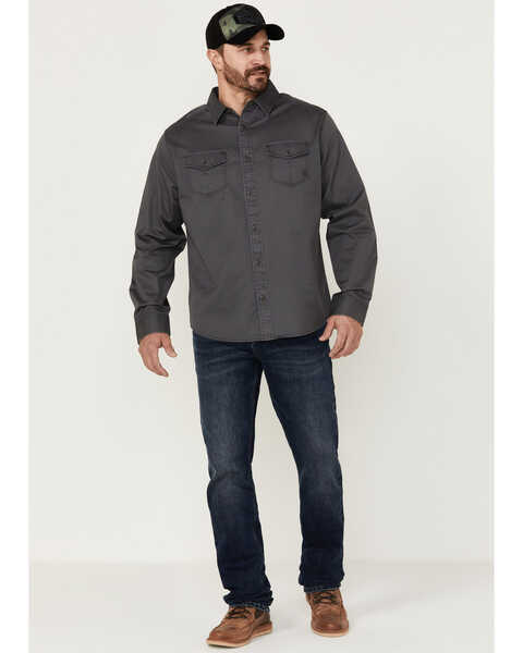 Image #3 - Brothers and Sons Men's Weathered Twill Solid Long Sleeve Button-Down Western Shirt  , Charcoal, hi-res