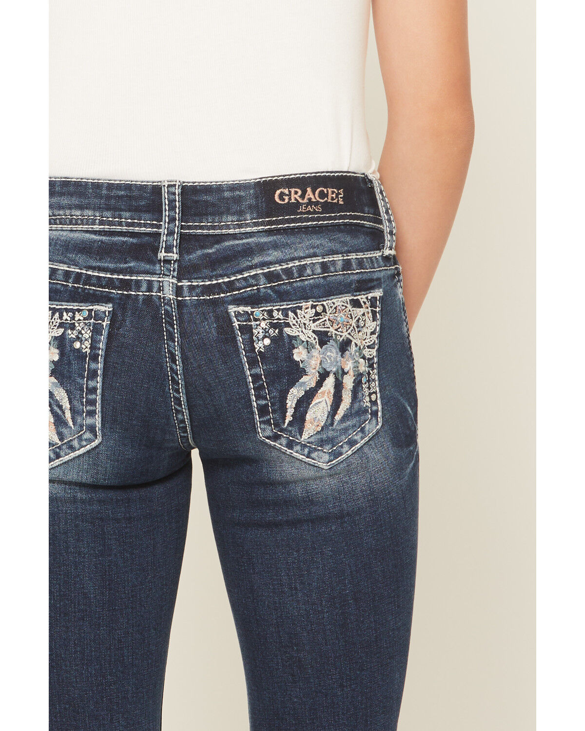 Image #2 - Grace in LA Girls' Dark Wash Dreamcatcher Pocket Bootcut Stretch Denim Jeans, Dark Wash, hi-res