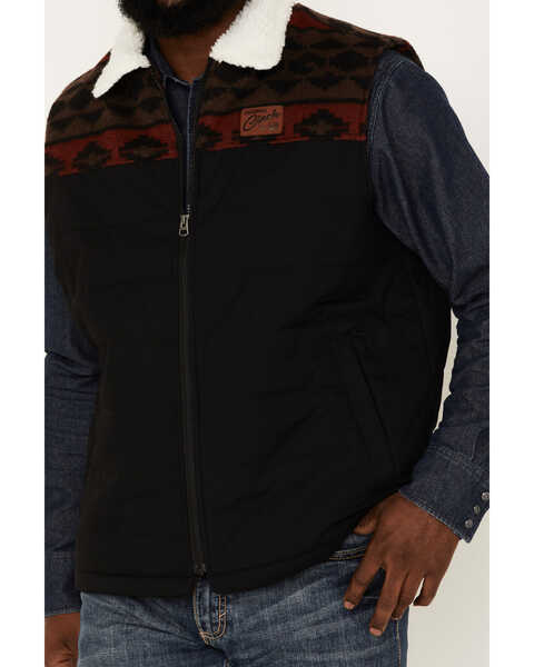 Cinch Men's Sherpa Lined Quilted Southwestern Print Vest, Black, hi-res