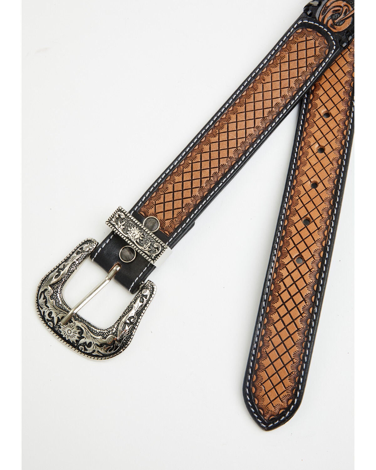 Image #2 - Myra Bag Women's Checkered Brown Hand Tooled Leather Belt, Brown, hi-res