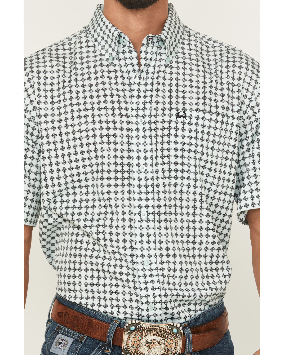 Image #3 - Cinch Men's Geo Print Short Sleeve Button-Down Performance Stretch Western Shirt - Big, Mint, hi-res