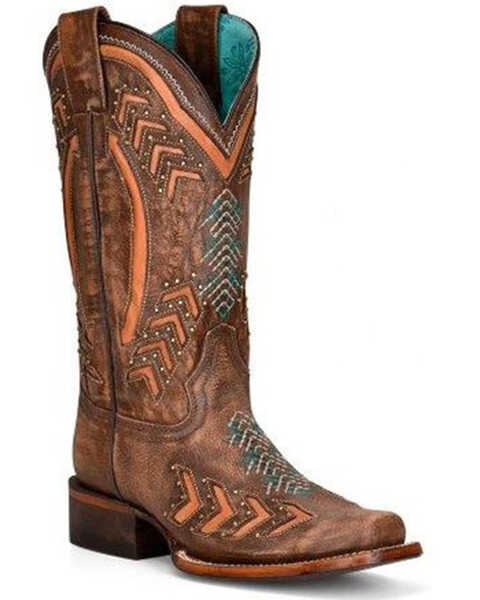Corral Women's LD Laser Cut Arrows Western Boots - Square Toe, Brown, hi-res