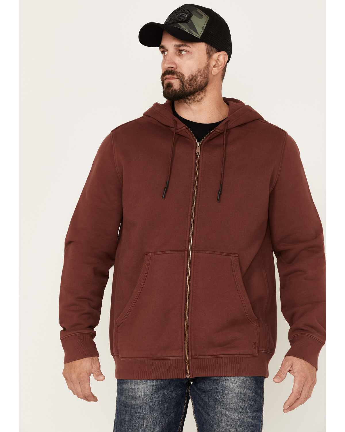 Image #1 - Brothers and Sons Heavy Weathered Hooded Jacket, Burgundy, hi-res