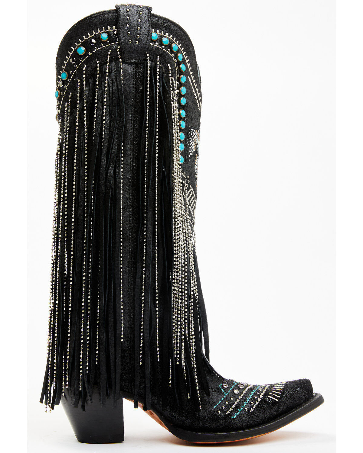Image #2 - Corral Women's Embroidered and Crystal Eagle Fringe Western Boots - Snip Toe, Black, hi-res