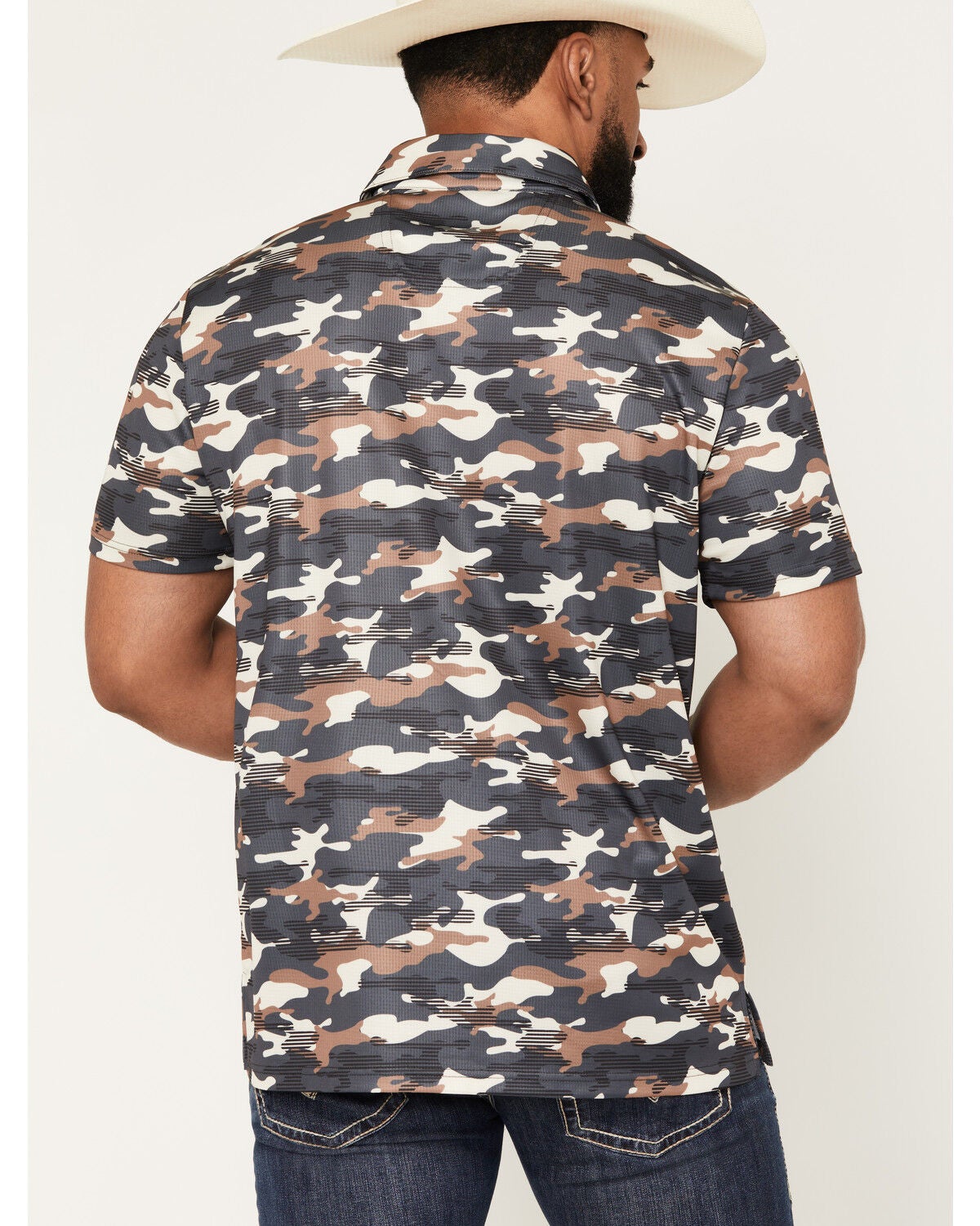 Image #4 - Rock & Roll Denim Men's Camo Print Short Sleeve Button-Down Polo Shirt, Charcoal, hi-res