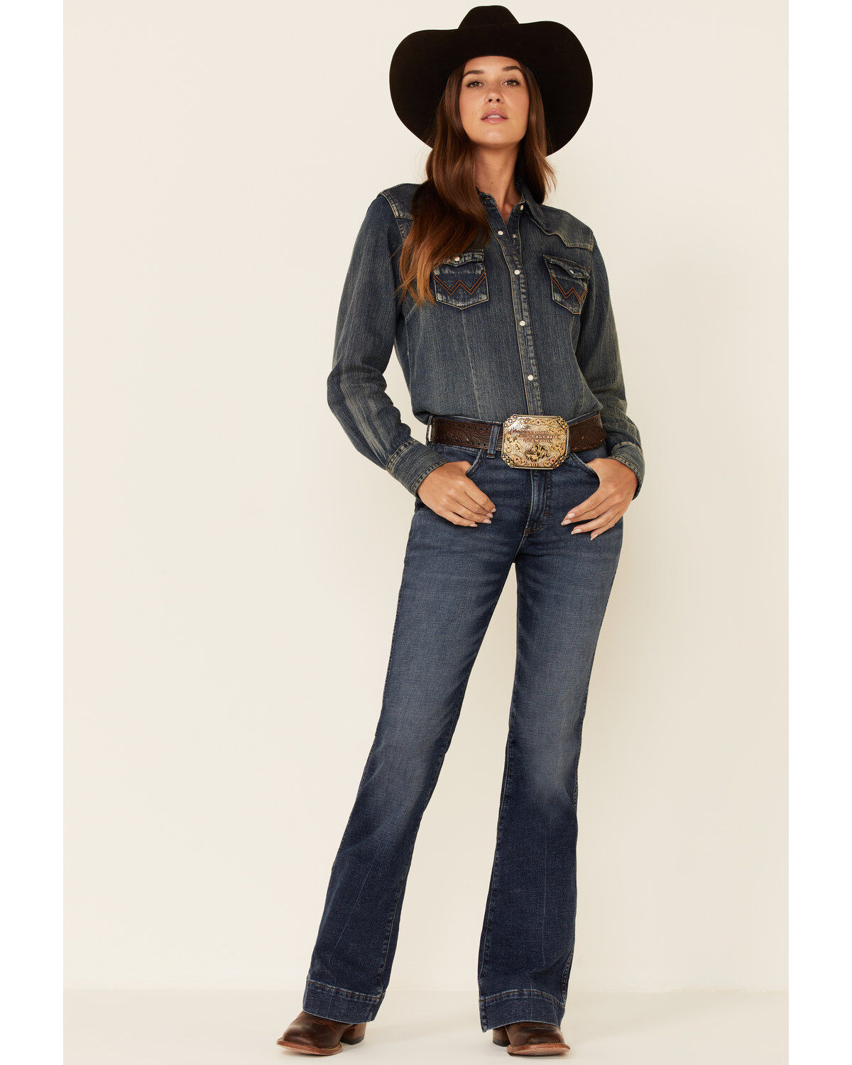 Image #1 - Wrangler Retro Women's Sara Dark Wash High Rise Bootcut Jeans, Blue, hi-res