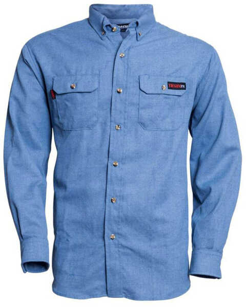 Image #1 - Tecgen Men's FR Solid Long Sleeve Button Down Work Shirt - Big, Blue, hi-res