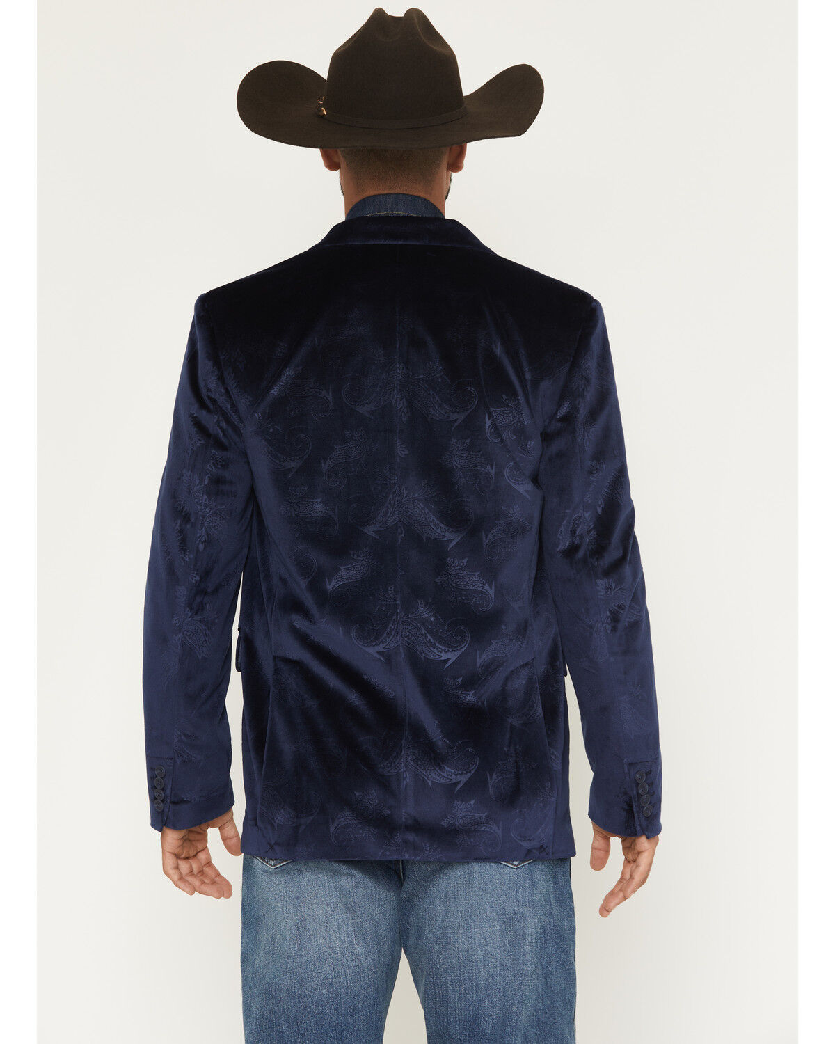 Image #4 - Rock & Roll Denim Men's Paisley Velvet Modern Fit Sportcoat, Navy, hi-res