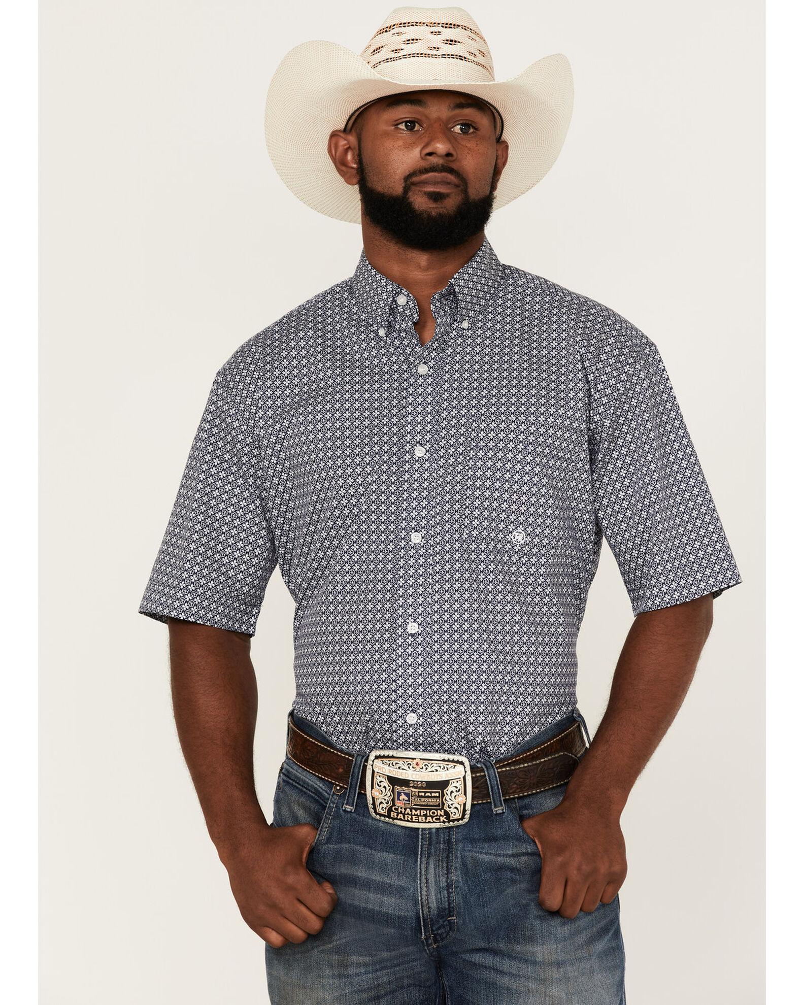 Roper Men s Liberty Bell Foulard Geo Print Short Sleeve Snap