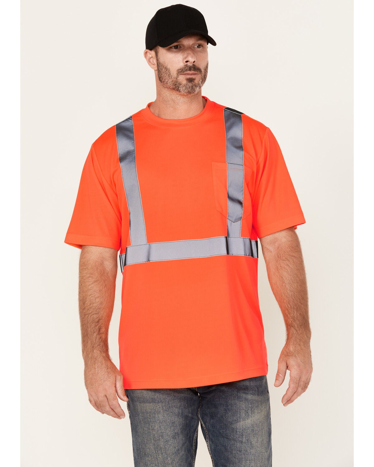 Hawx Men's Hi-Vis Reflective Short Sleeve Work T-Shirt, Orange, hi-res