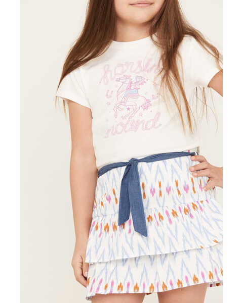 Image #3 - Shyanne Girls' Printed Skirt Set - Printed Skirt with Graphic Tee, White, hi-res
