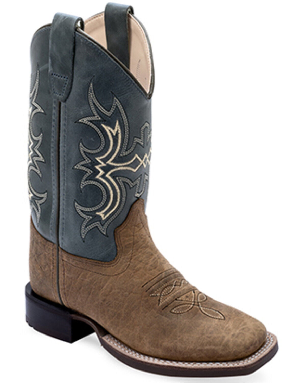 Old West Boys' Western Boots - Broad Square Toe, Blue, hi-res