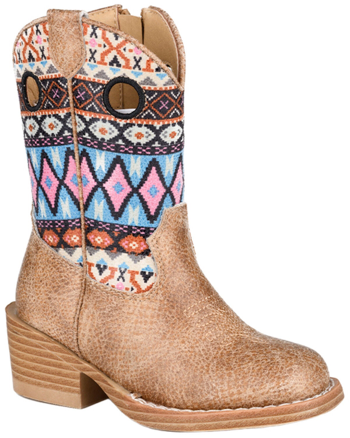 Image #1 - Roper Toddler Girls' Willow Southwestern Western Boots - Square Toe, Tan, hi-res