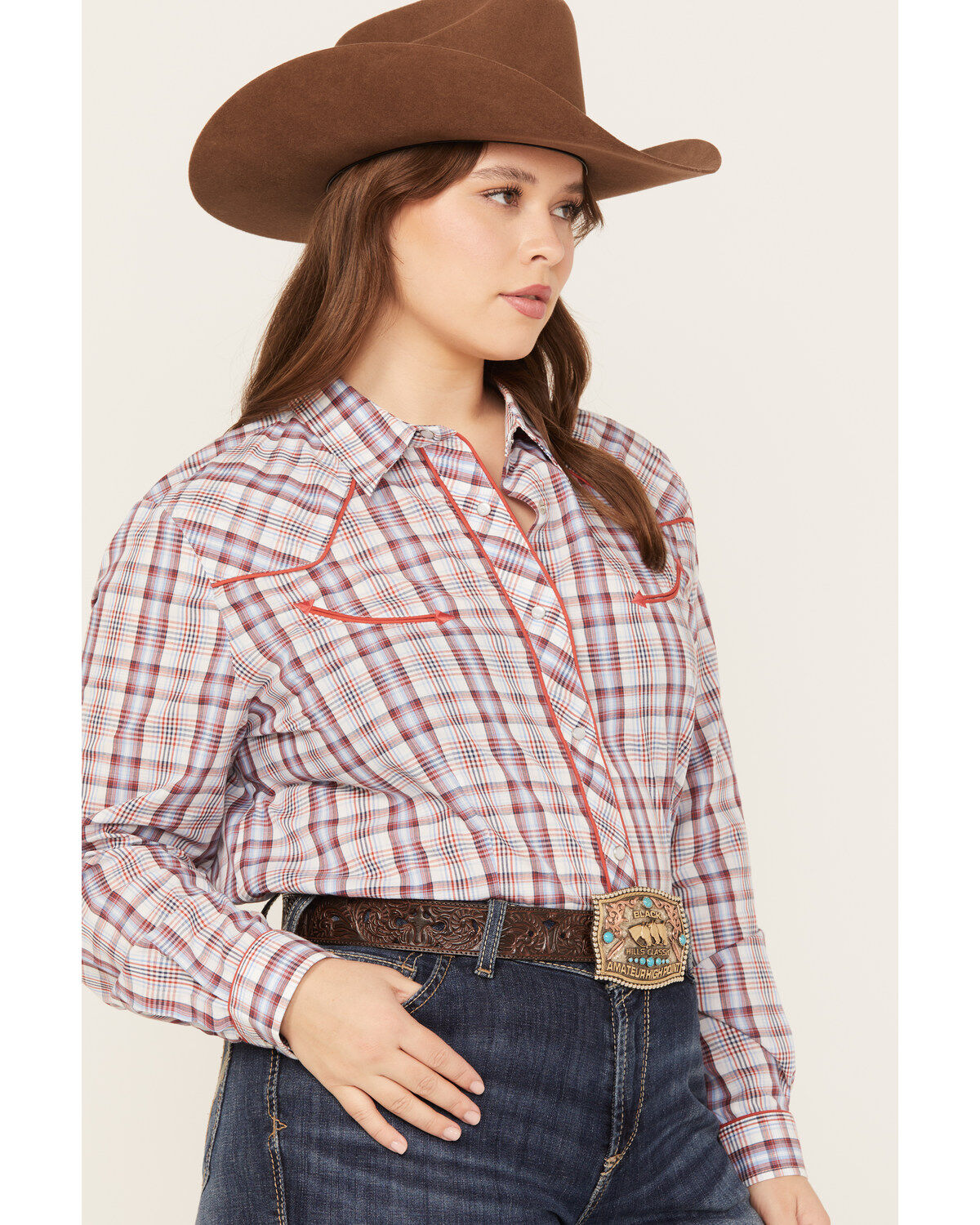 Image #2 - Roper Women's Plaid Print Long Sleeve Pearl Snap Western Shirt - Plus, , hi-res