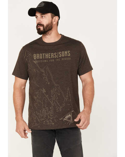 Brothers & Sons Men's Mountain Base Embroidered Short Sleeve Graphic T-Shirt, Dark Brown, hi-res