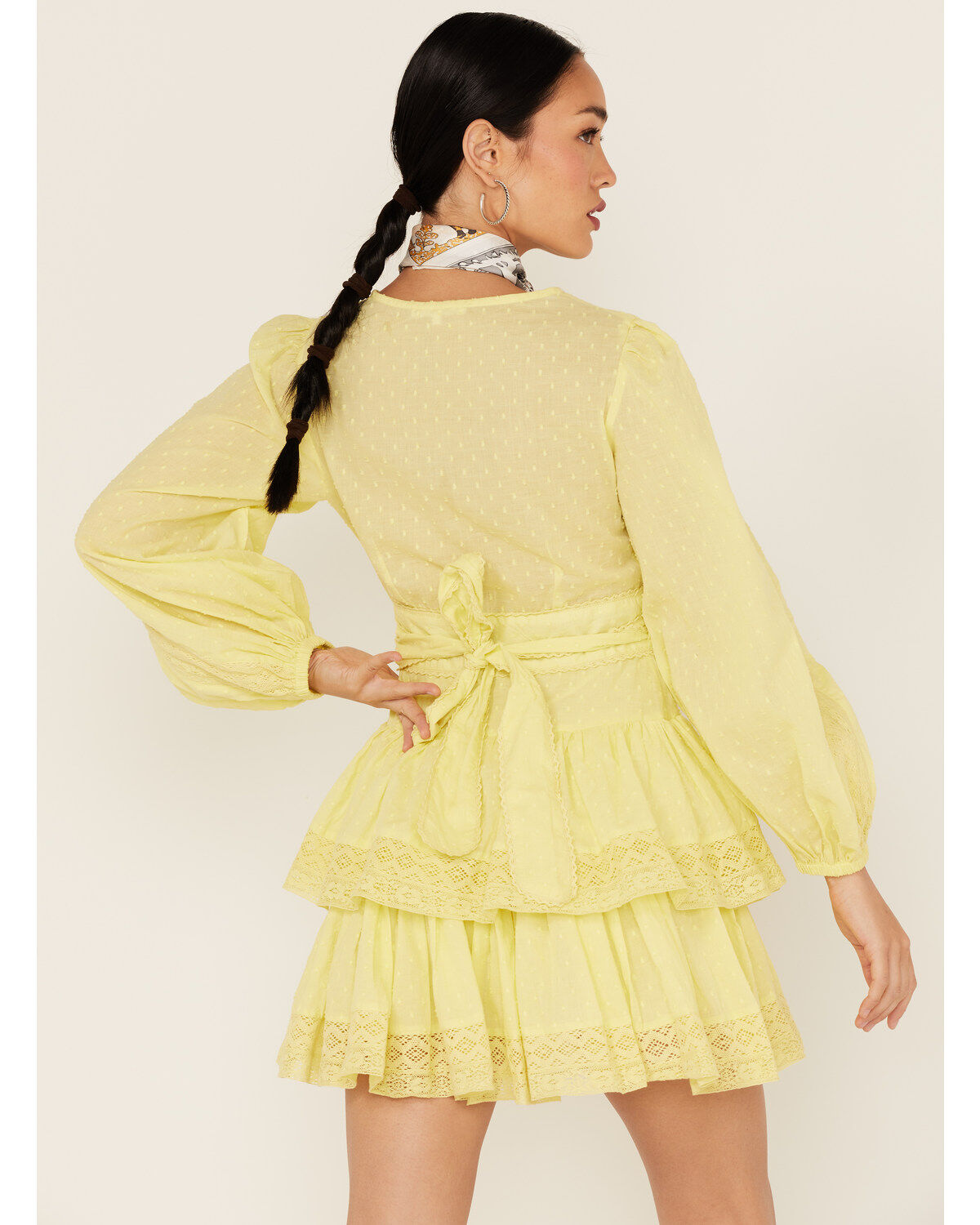Image #5 - Maia Bergman Women's Mika Lace Tiered Mini Dress, Yellow, hi-res