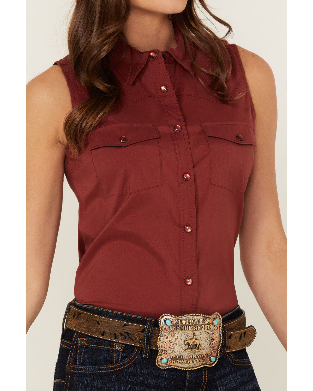 Image #3 - Shyanne Women's Rawlins Riding Performance Stretch Shirt, Brick Red, hi-res
