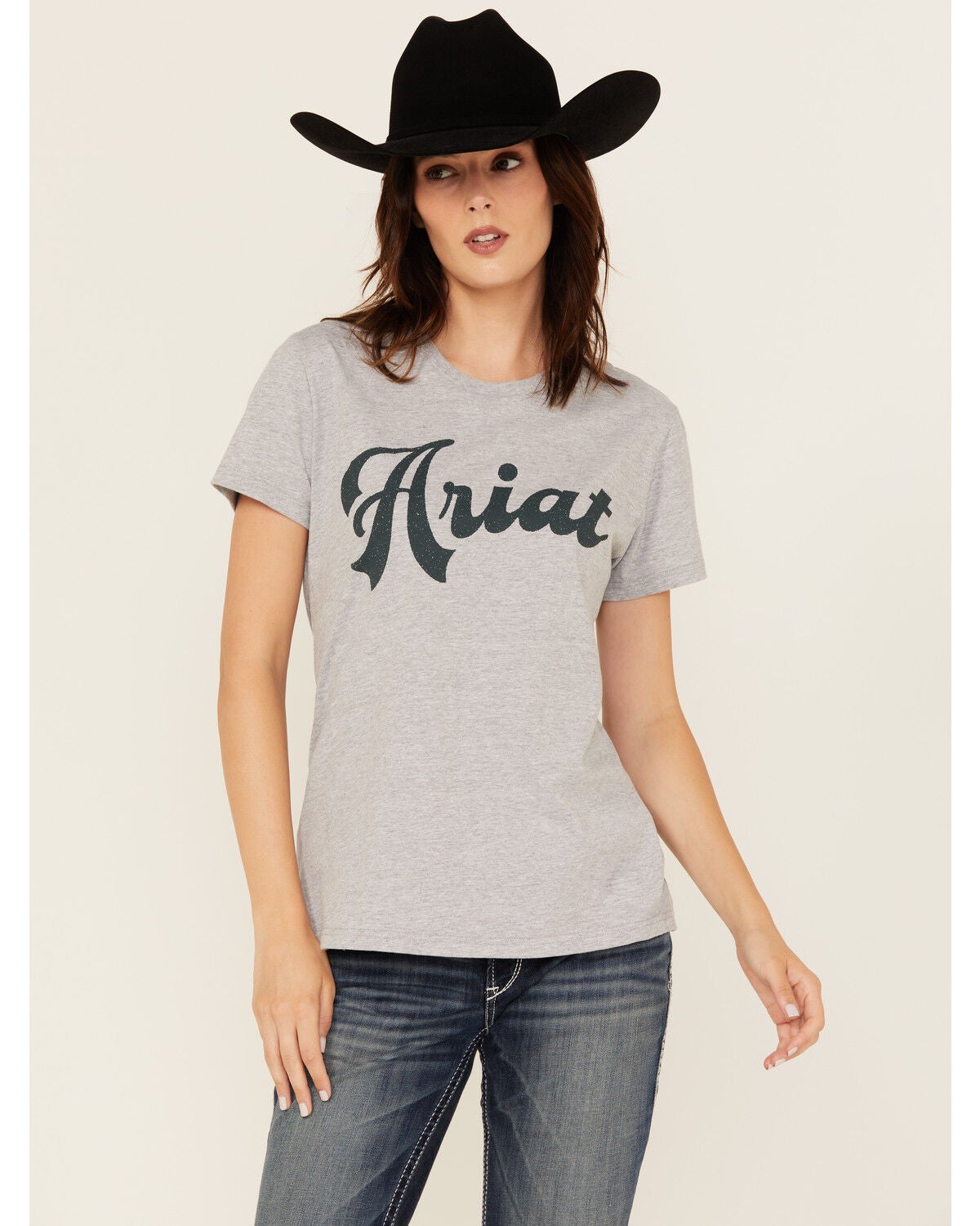 Ariat Women's Logo Old School Short Sleeve Graphic Tee, Grey, hi-res