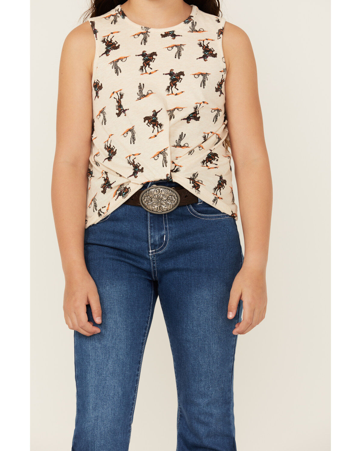 Image #3 - Wrangler Girls' Rodeo Print Sleeveless Tank, Tan, hi-res